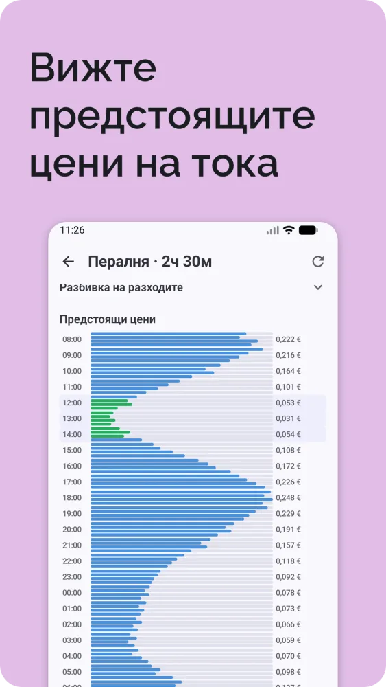 Предстоящи цени на електроенергията като хоризонтална стълбовидна графика