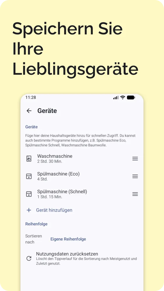 Einstellungen mit gespeicherten Geräten, E-Auto-Ladung, Sprache, Land und Zeitzone
