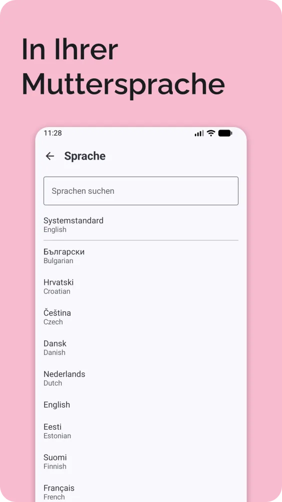 Sprachauswahl mit 25 europäischen Sprachen