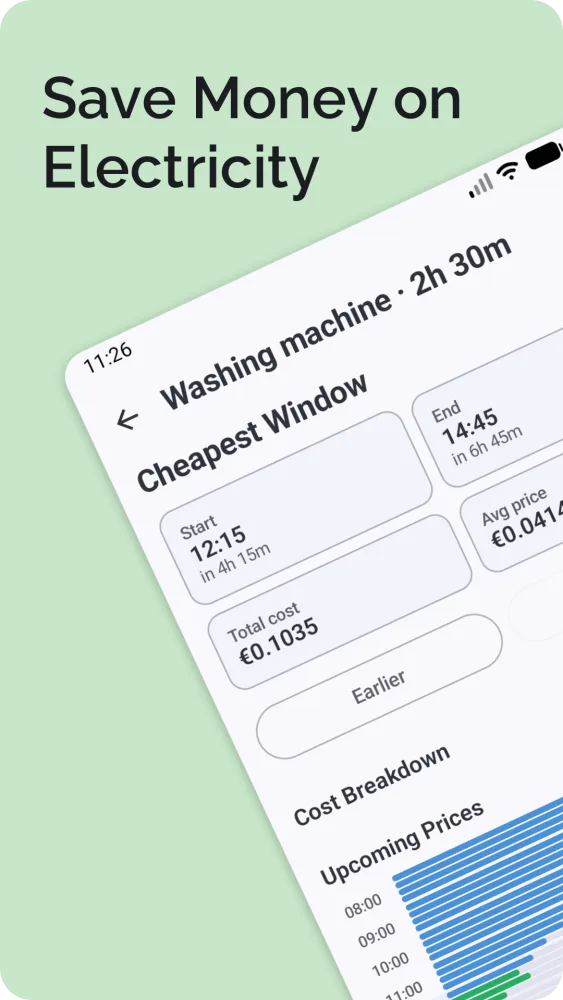 Cheapest window result with start time, total cost, and cost breakdown