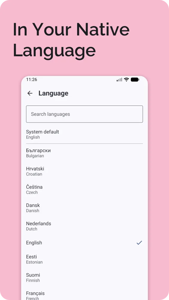 Language selection with 25 European languages