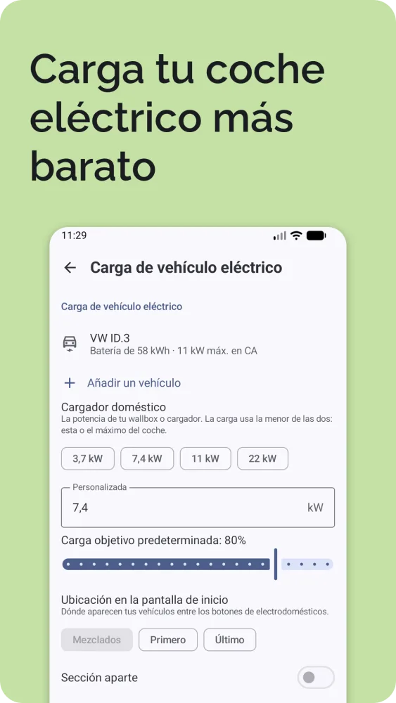 Carga de VE: carga actual y objetivo con el tiempo de carga calculado