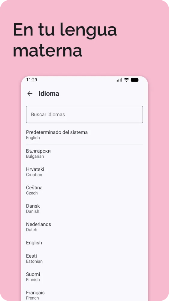 Selección de idioma con 25 idiomas europeos