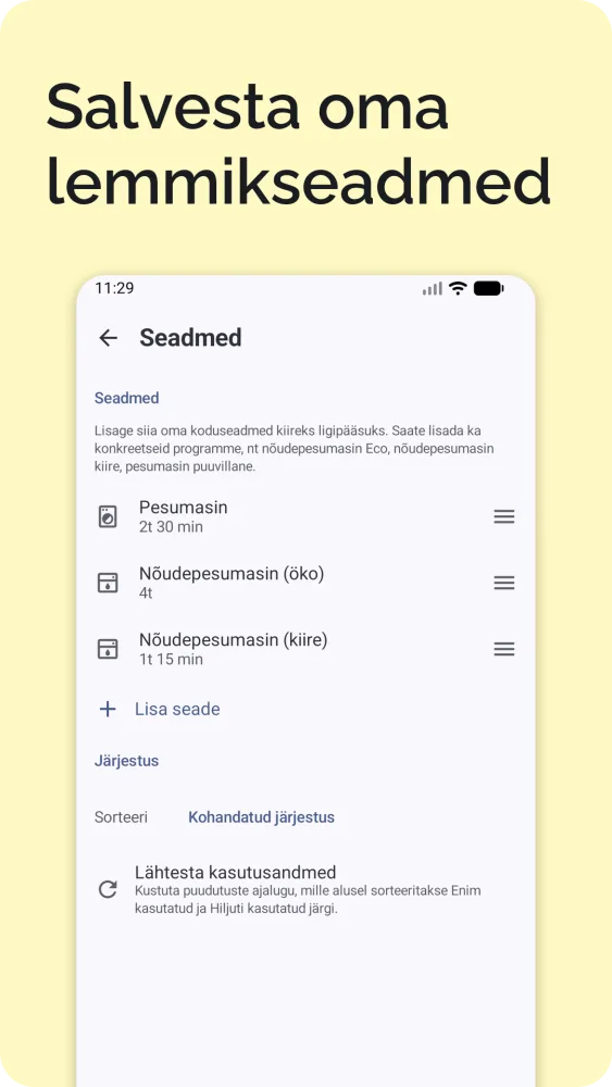 Seadete ekraan salvestatud seadmete, elektriauto laadimise, keele, riigi ja ajavööndiga