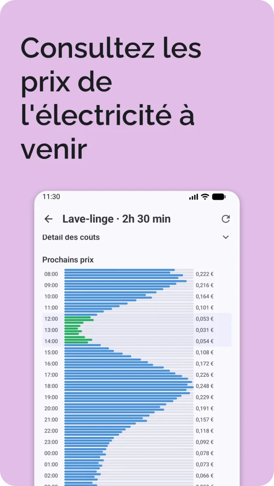 Prochains prix de l'électricité sous forme de graphique à barres horizontal