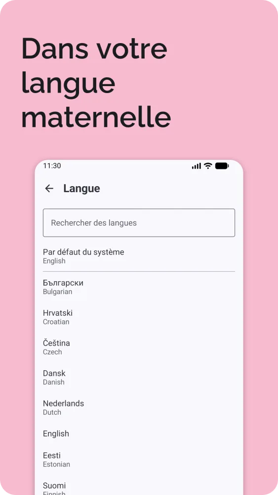Sélection de la langue parmi 25 langues européennes