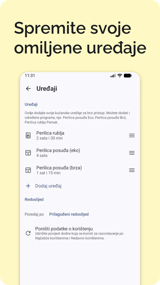 Zaslon postavki sa spremljenim uređajima, punjenjem električnog automobila, jezikom, državom i vremenskom zonom