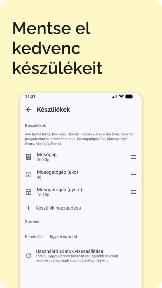 Beállítások mentett készülékekkel, elektromos autó töltésével, nyelvvel, országgal és időzónával
