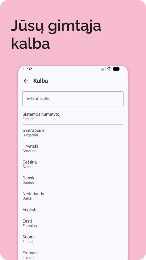 Kalbos pasirinkimas iš 25 Europos kalbų
