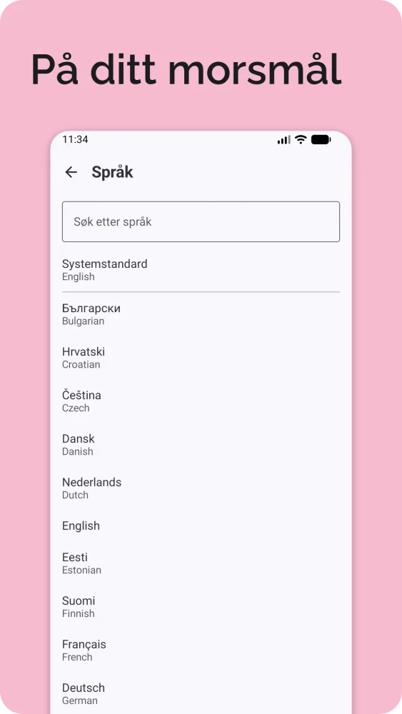 Språkvalg med 25 europeiske språk