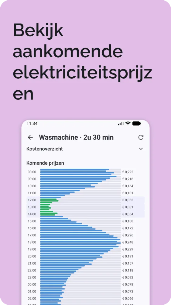 Komende elektriciteitsprijzen als horizontaal staafdiagram