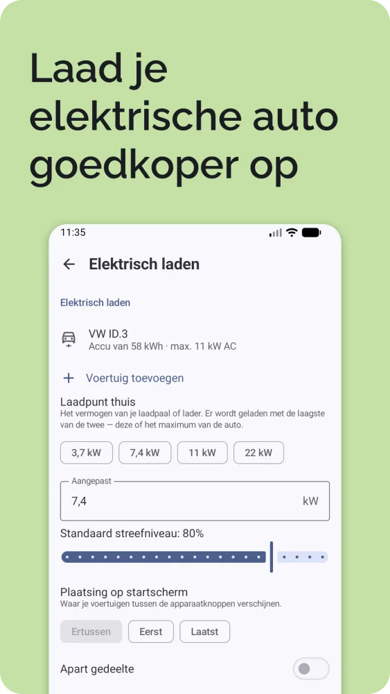 Elektrisch laden: huidig en gewenst laadniveau met de berekende laadtijd