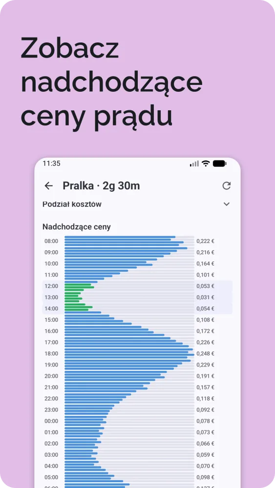 Nadchodzące ceny prądu jako poziomy wykres słupkowy