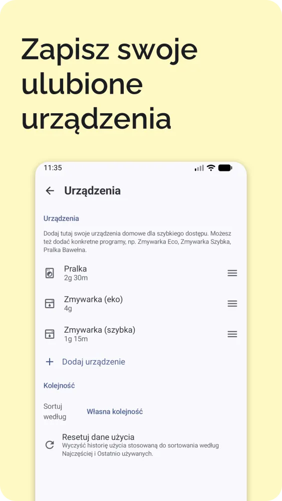 Ekran ustawień z zapisanymi urządzeniami, ładowaniem auta elektrycznego, językiem, krajem i strefą czasową