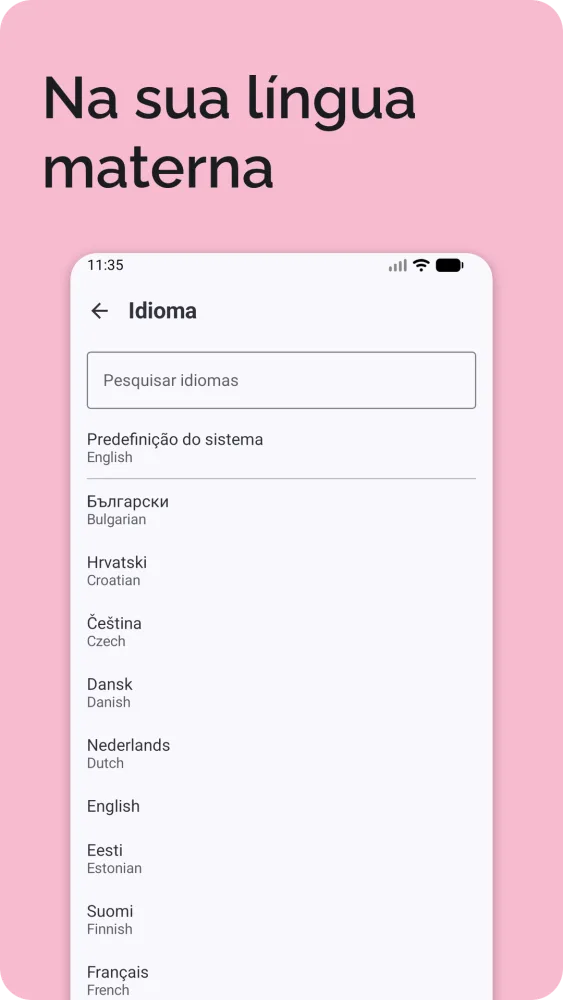 Seleção de idioma com 25 línguas europeias