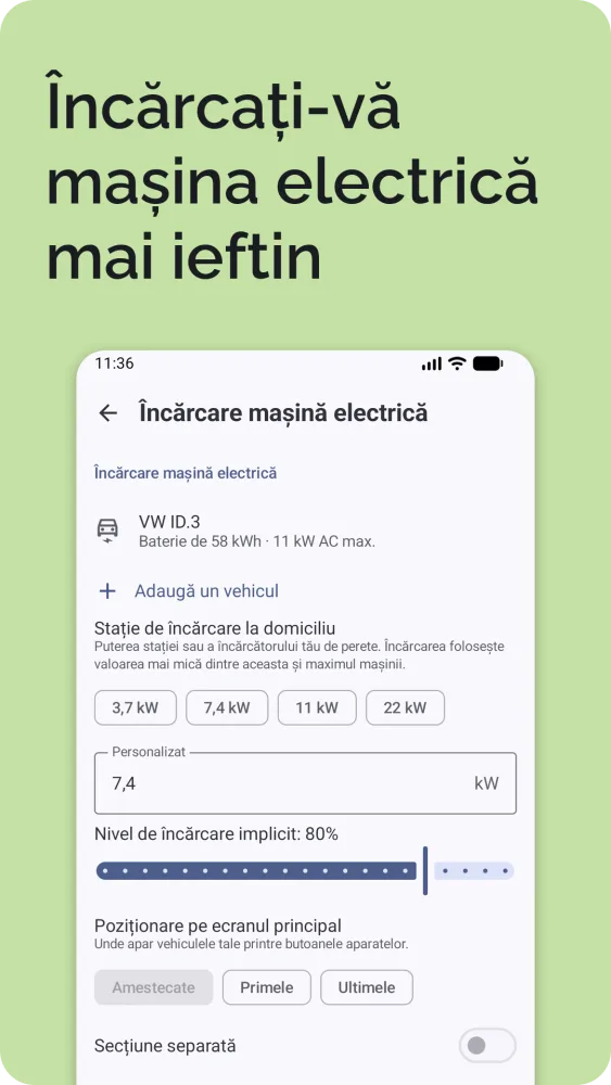 Încărcare mașină electrică: nivelul actual și dorit cu timpul de încărcare calculat