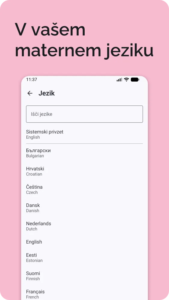 Izbira jezika med 25 evropskimi jeziki